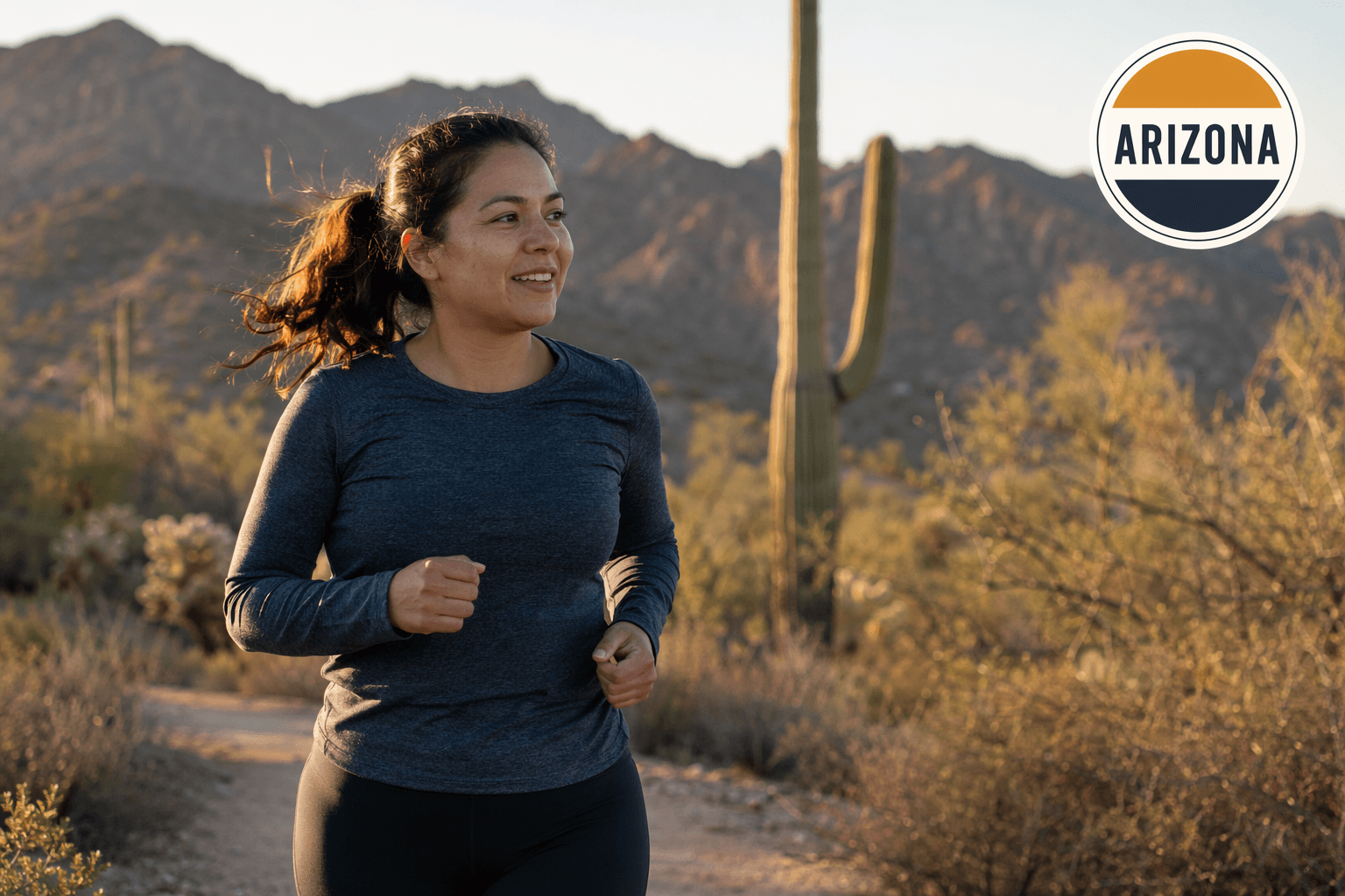 An ordinary resident jogging a desert trail - Arizona cities on the 2026 Fitness Index - illustration, Jake Team LLC