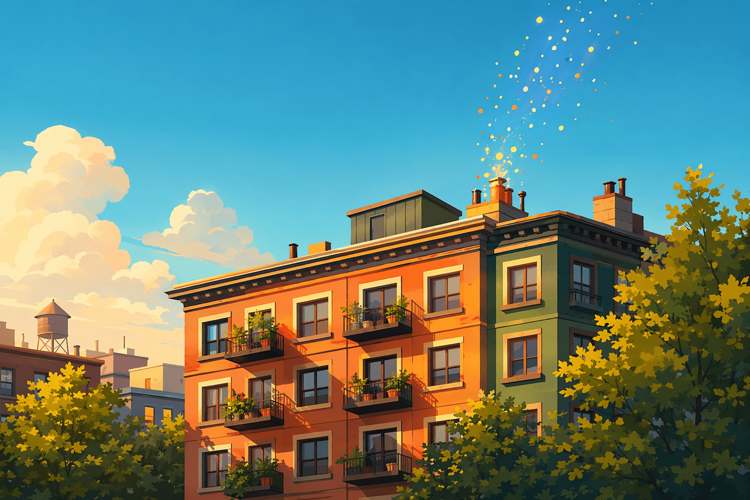 Fireworks roof fire - illustration, Jake Team LLC