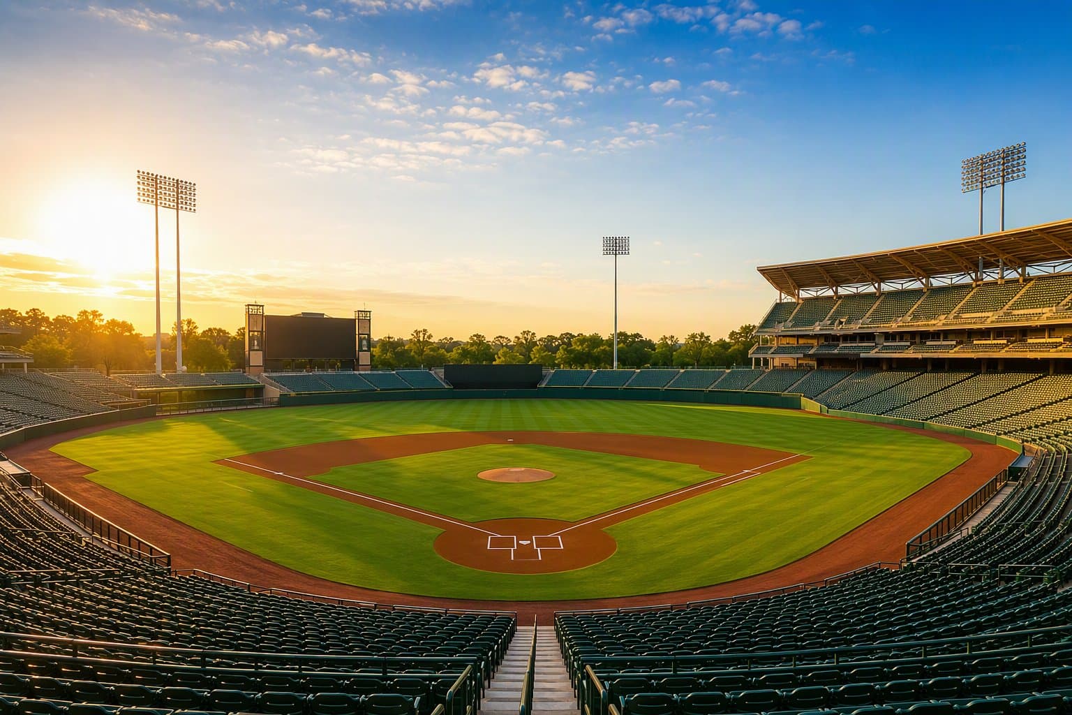 Sunlit Baseball Stadium - illustration, Jake Team LLC