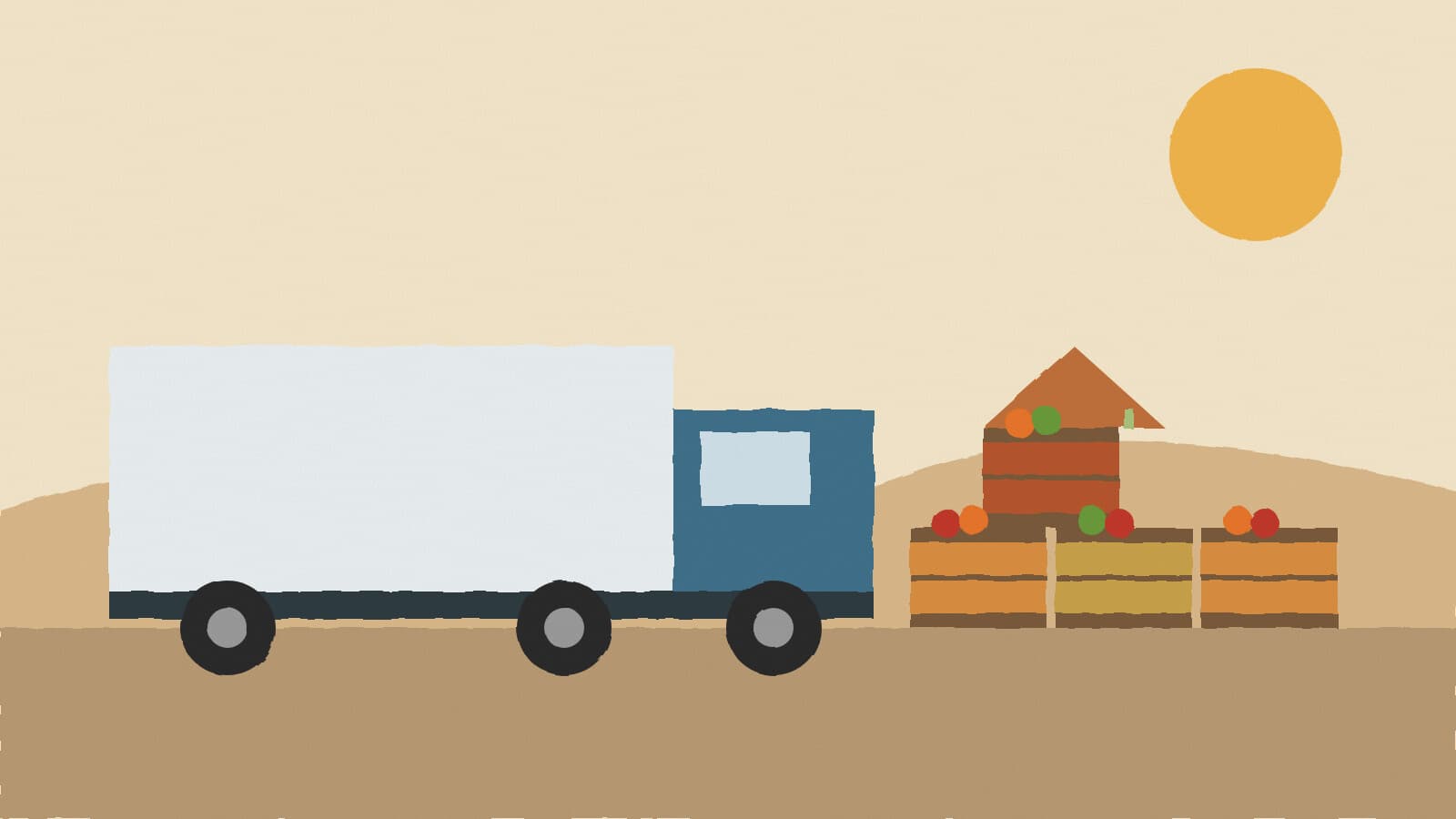 Food crates and delivery truck - illustration, Jake Team LLC