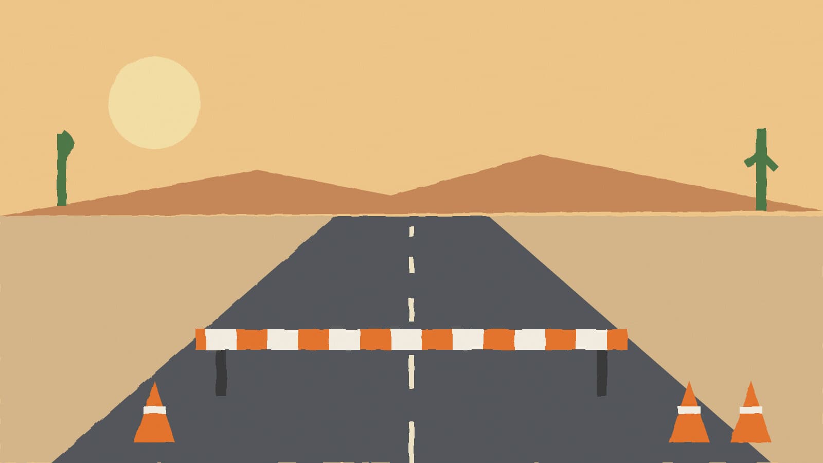 Closed desert freeway - illustration, Jake Team LLC
