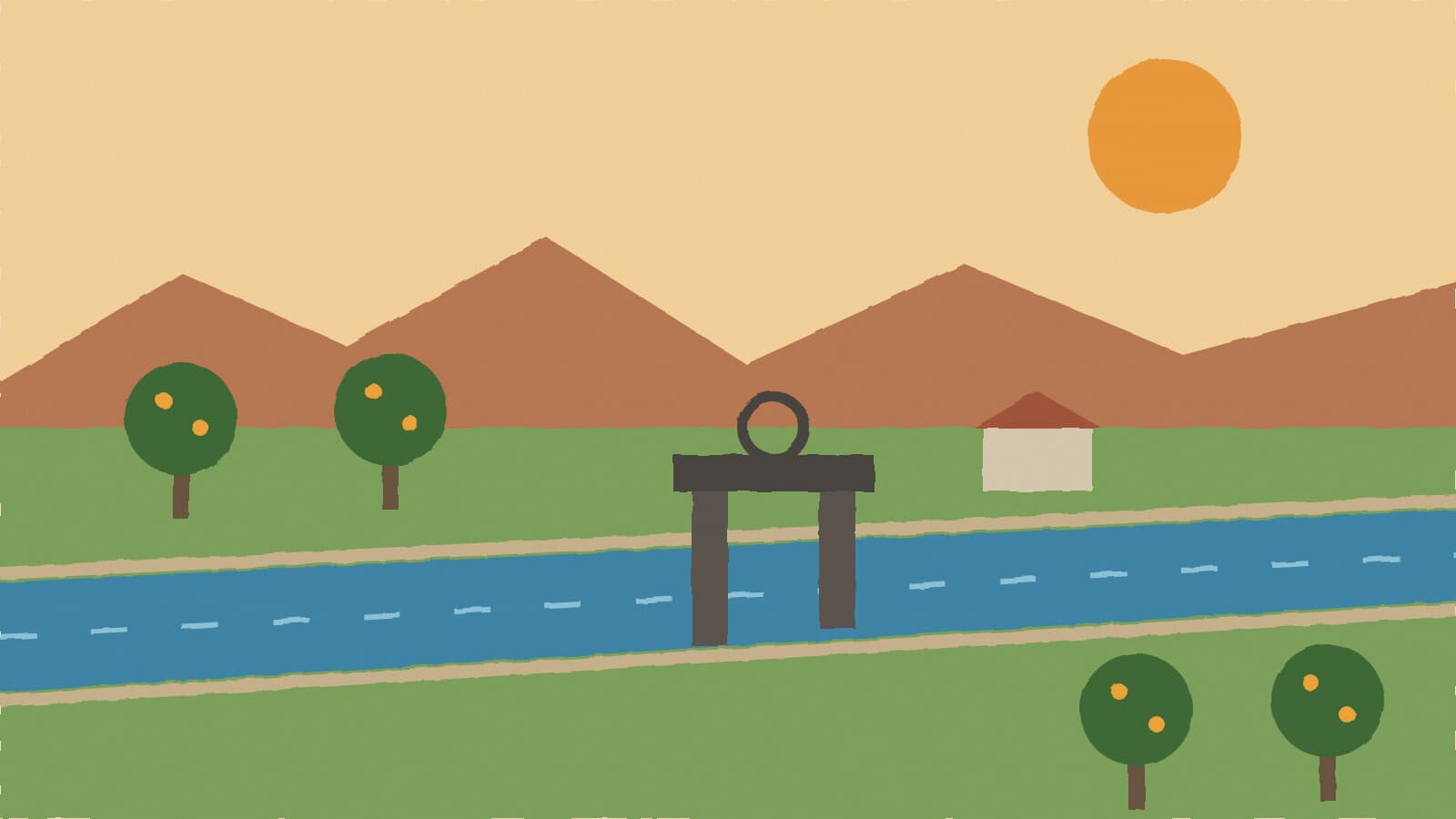 Irrigation canal through green lots - illustration, Jake Team LLC