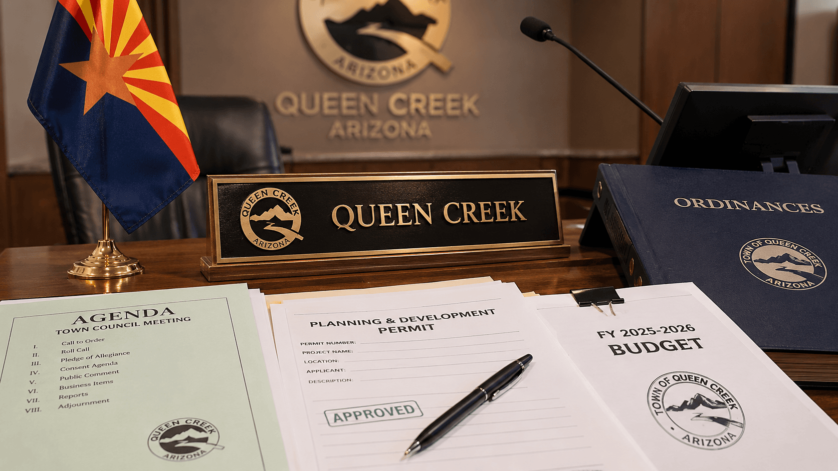 Queen Creek Arizona reviews permits, bills, and city agenda items - Illustration Jake Team LLC