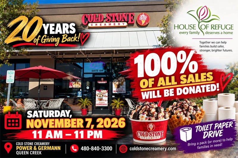Event flyer courtesy of Cold Stone Creamery at Power & Germann